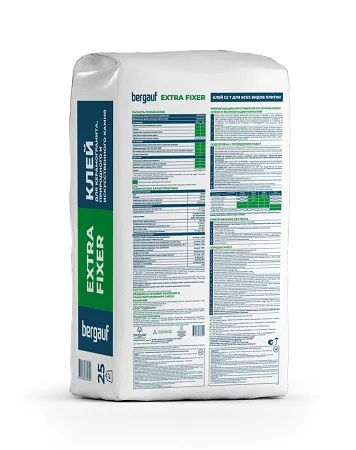 Клей для керамогранита, природного и искусственного камня Bergauf EXTRA FIXER C2 T 25кг Клей для керамогранита, природного и искусственного камня Bergauf EXTRA FIXER C2 T 25кг