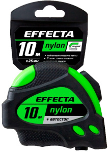 Рулетка 10м 25мм обрезиненный корпус, фиксатор, автостоп, магнит Effecta Nylon 581025