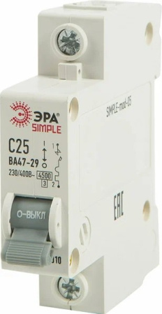SIMPLE-mod-05 ЭРА SIMPLE Автоматический выключатель 1P 25А (C) 4,5кА ВА 47-29 (12/180/5040)