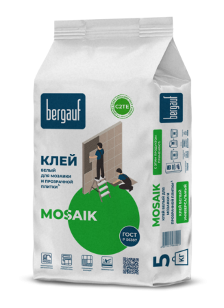 Клей для мозаики и прозрачной плитки Bergauf Mosaik С2 ТЕ 5кг белый